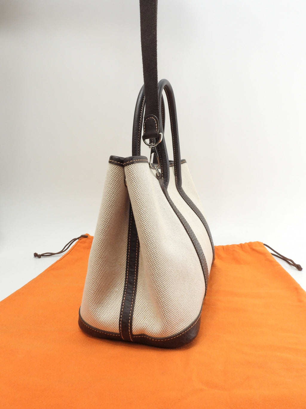 Hermès Garden Party TPM Toile H PM/Pelle Bianco Marrone con tracolla Borsa a mano in ottime condizioni @□I