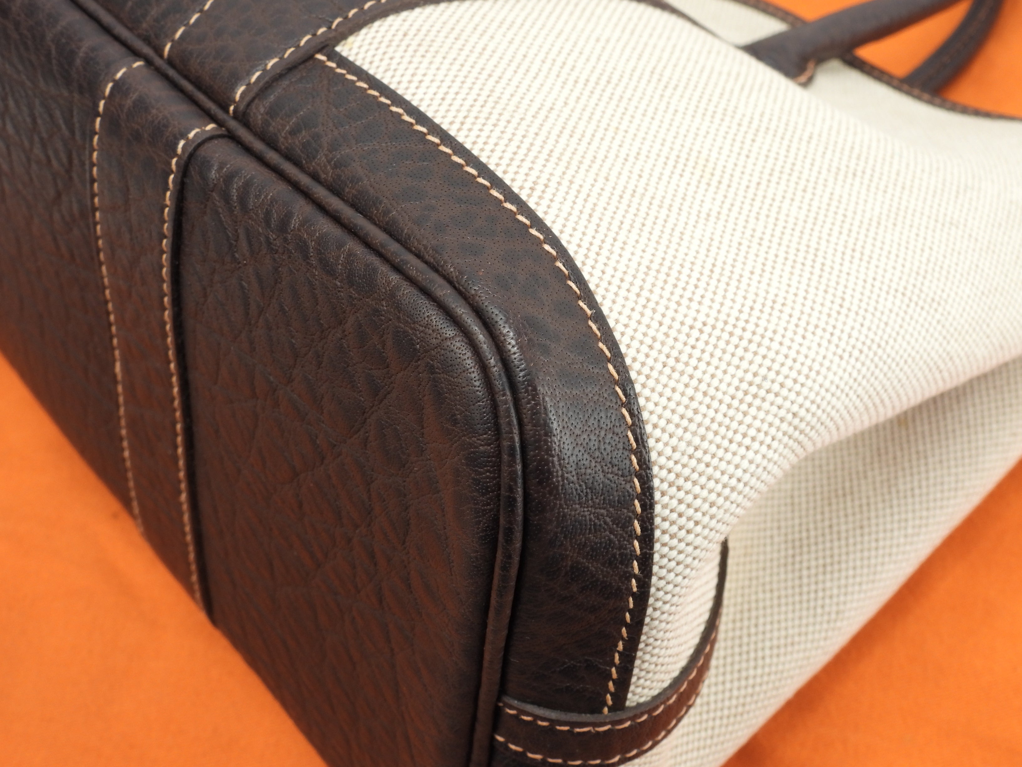 Hermès Garden Party TPM Toile H PM/Pelle Bianco Marrone con tracolla Borsa a mano in ottime condizioni @□I