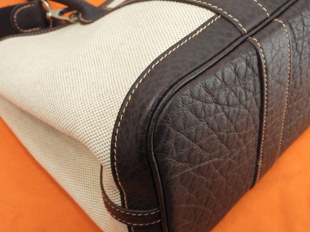 Hermès Garden Party TPM Toile H PM/Pelle Bianco Marrone con tracolla Borsa a mano in ottime condizioni @□I