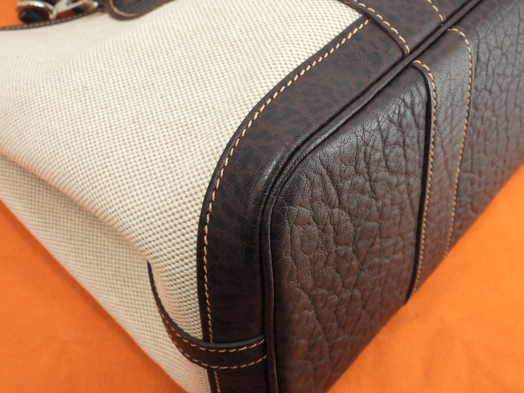 Hermès Garden Party TPM Toile H PM/Pelle Bianco Marrone con tracolla Borsa a mano in ottime condizioni @□I