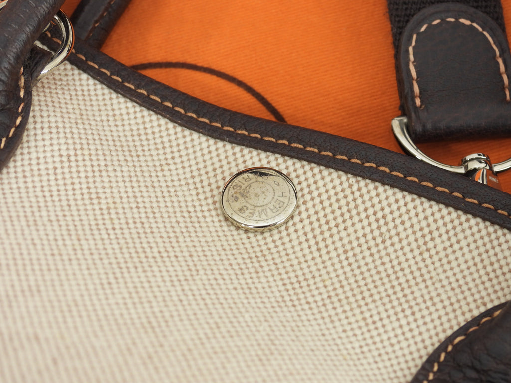 Hermès Garden Party TPM Toile H PM/Pelle Bianco Marrone con tracolla Borsa a mano in ottime condizioni @□I