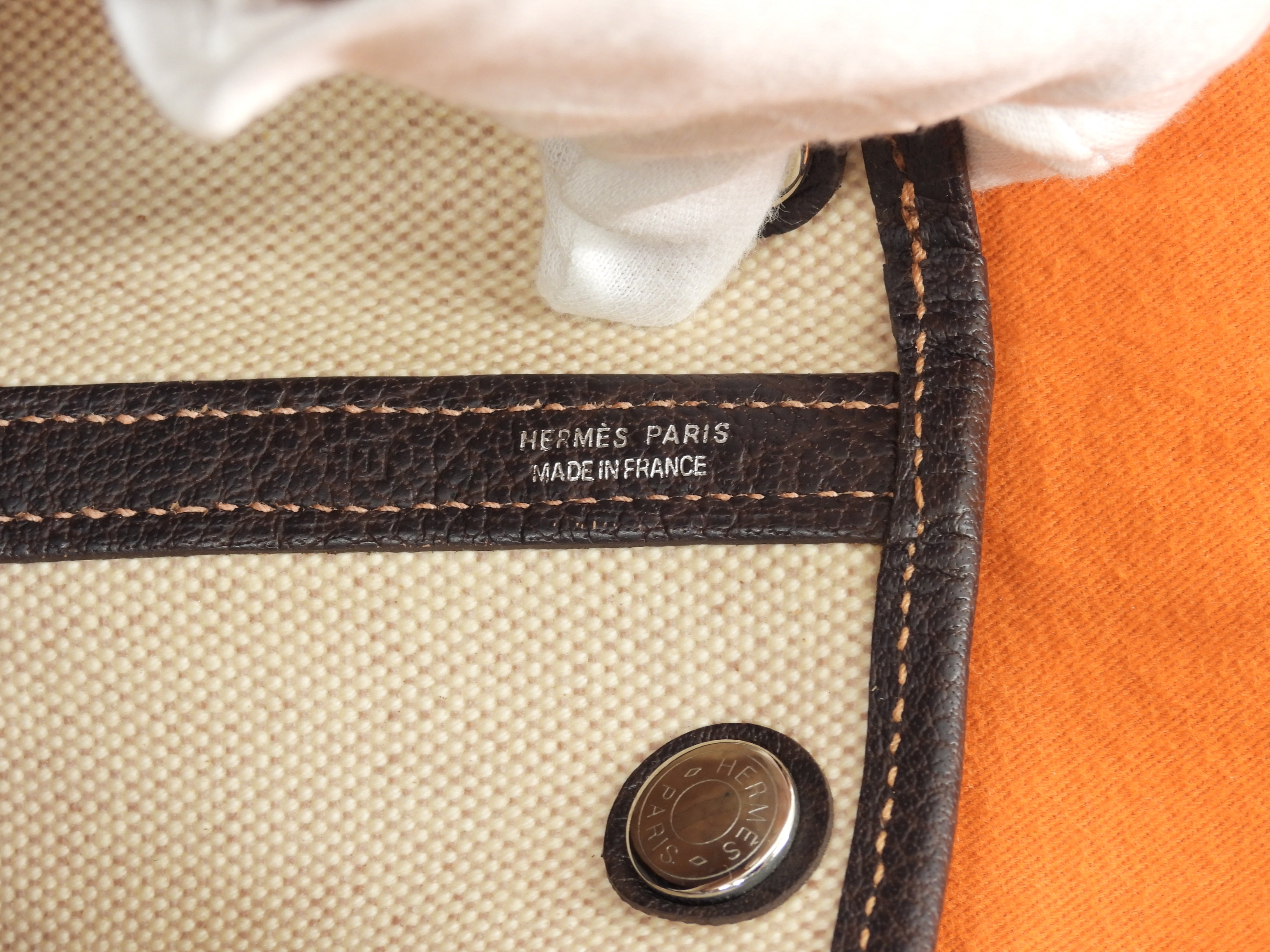 Hermès Garden Party TPM Toile H PM/Pelle Bianco Marrone con tracolla Borsa a mano in ottime condizioni @□I