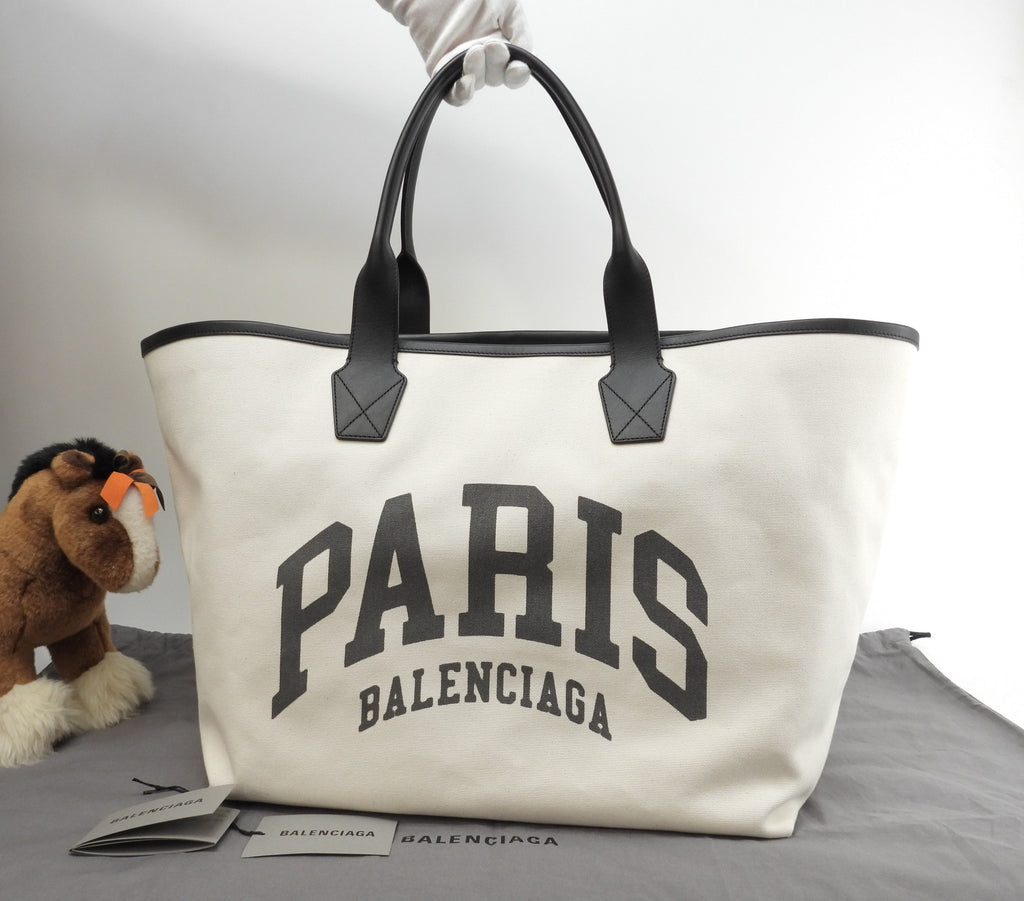 Borsa tote Balenciaga grande in denim/pelle bianca e nera, tracolla, come nuova@ 1