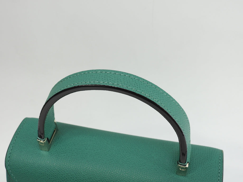 Valextra Mini Iside, pelle goffrata, verde, borsa a mano con tracolla, pochette, ottime condizioni@N515157