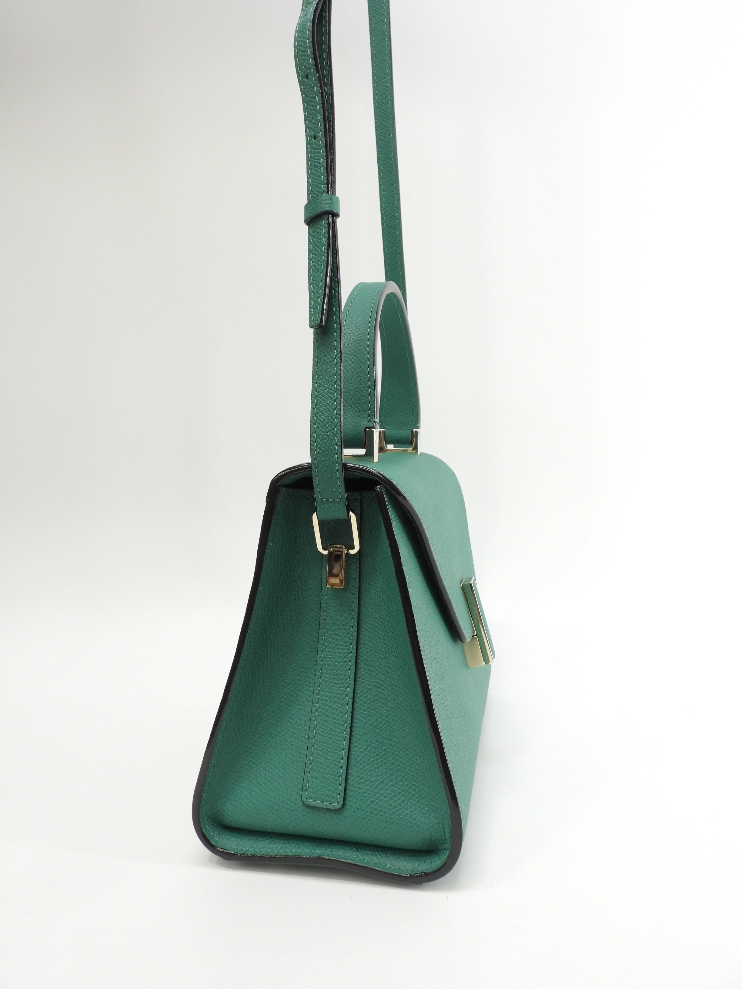 Valextra Mini Iside, pelle goffrata, verde, borsa a mano con tracolla, pochette, ottime condizioni@N515157