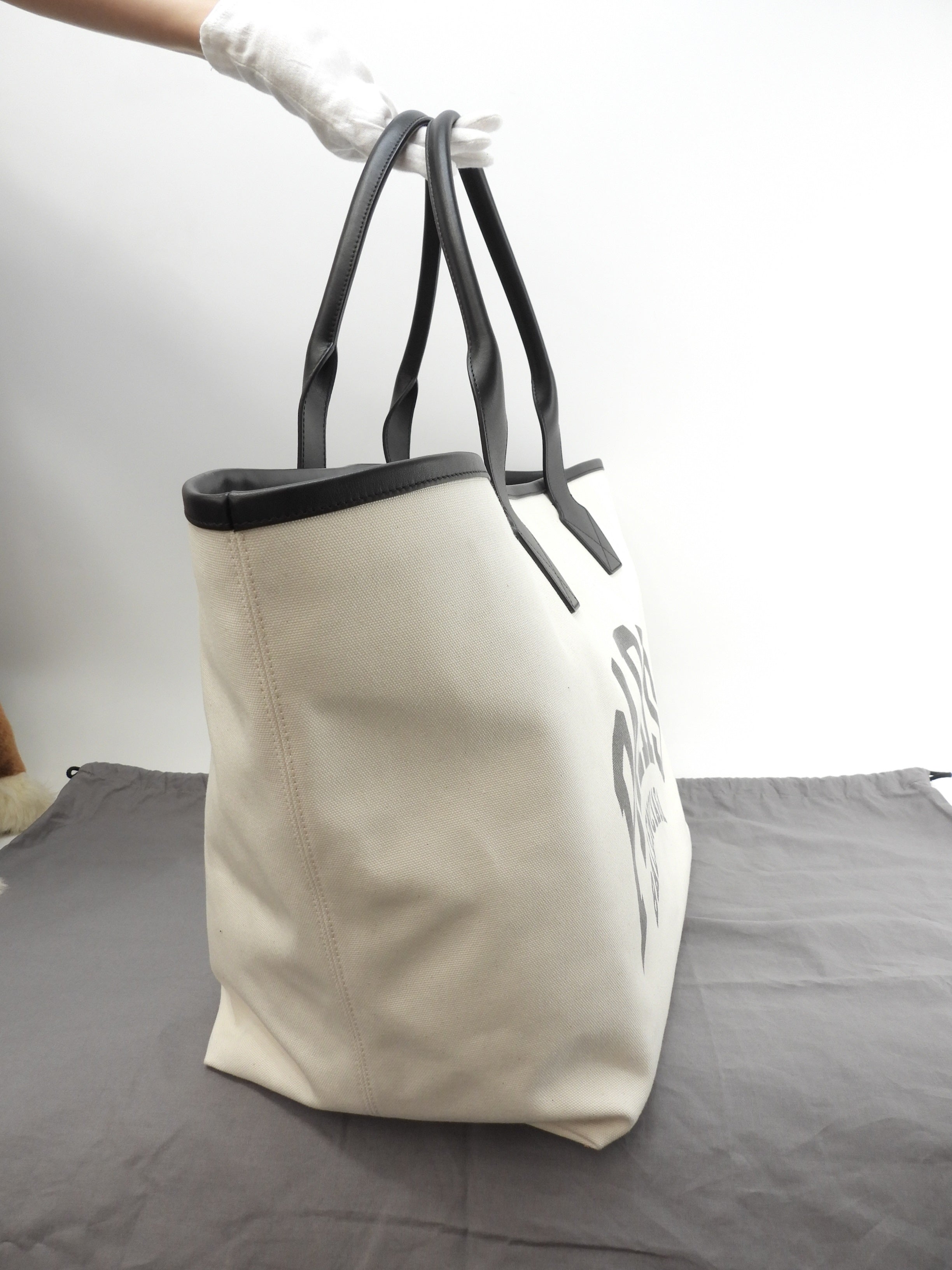 Borsa tote Balenciaga grande in denim/pelle bianca e nera, tracolla, come nuova@ 1