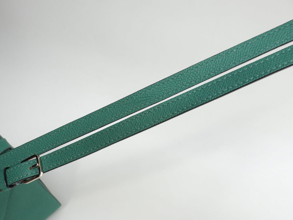Valextra Mini Iside, pelle goffrata, verde, borsa a mano con tracolla, pochette, ottime condizioni@N515157