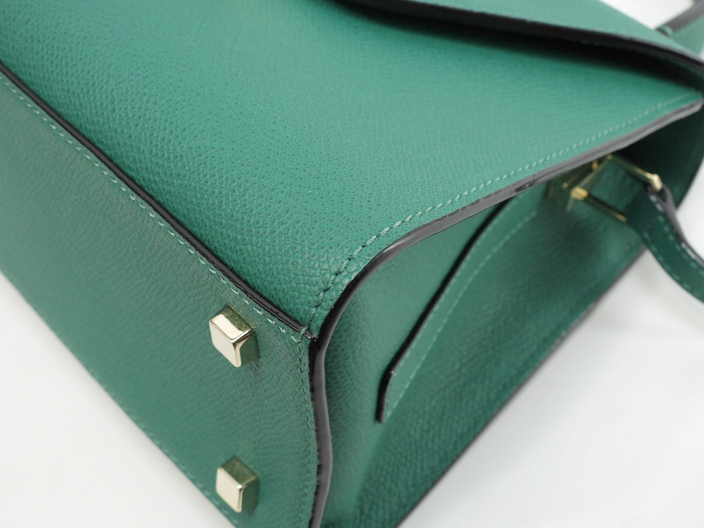 Valextra Mini Iside, pelle goffrata, verde, borsa a mano con tracolla, pochette, ottime condizioni@N515157