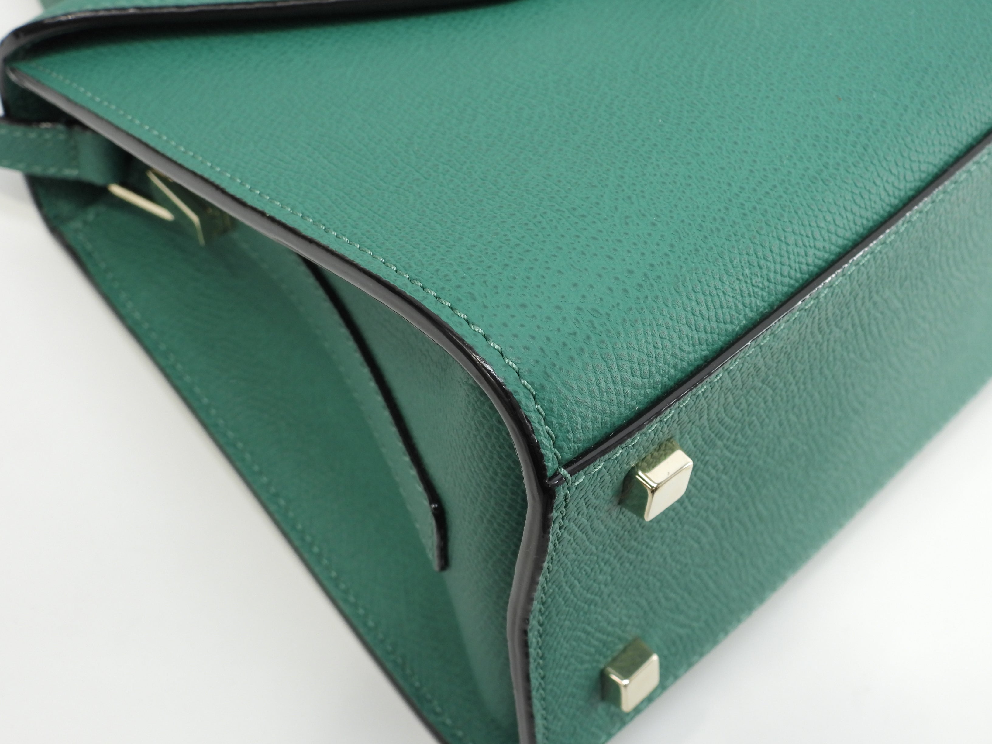 Valextra Mini Iside, pelle goffrata, verde, borsa a mano con tracolla, pochette, ottime condizioni@N515157