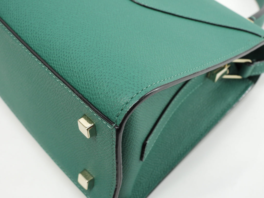 Valextra Mini Iside, pelle goffrata, verde, borsa a mano con tracolla, pochette, ottime condizioni@N515157