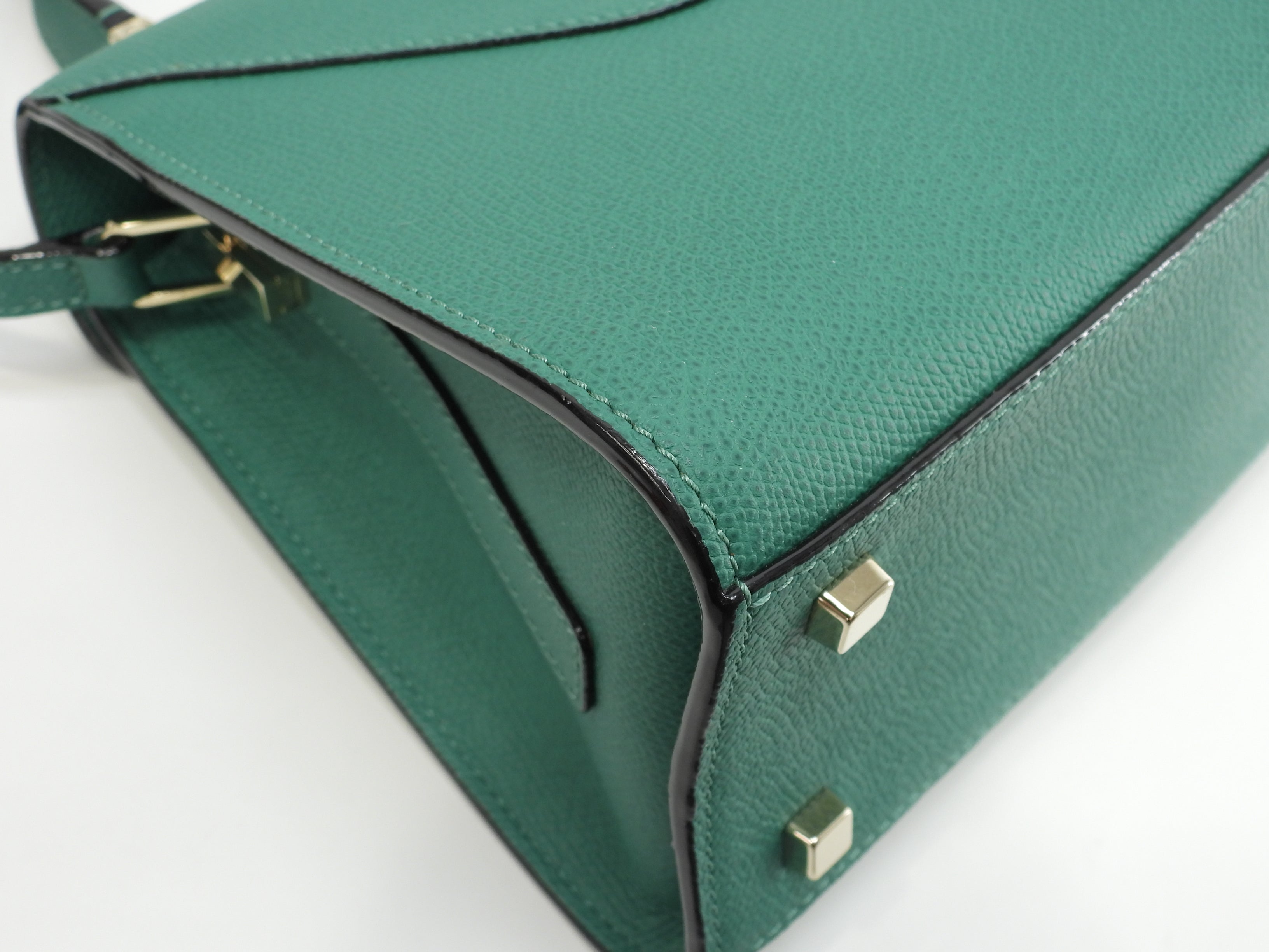 Valextra Mini Iside, pelle goffrata, verde, borsa a mano con tracolla, pochette, ottime condizioni@N515157