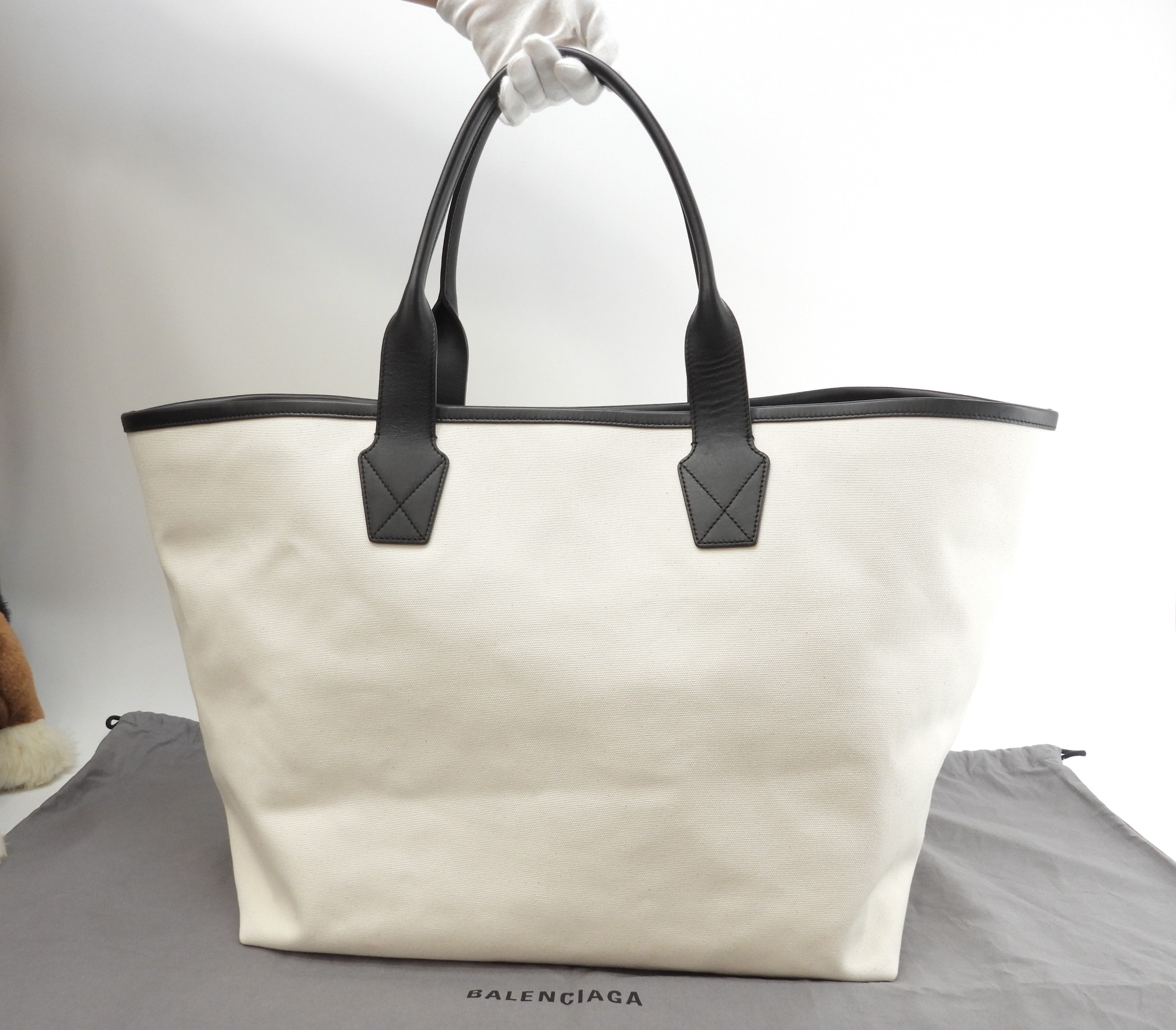 Borsa tote Balenciaga grande in denim/pelle bianca e nera, tracolla, come nuova@ 1