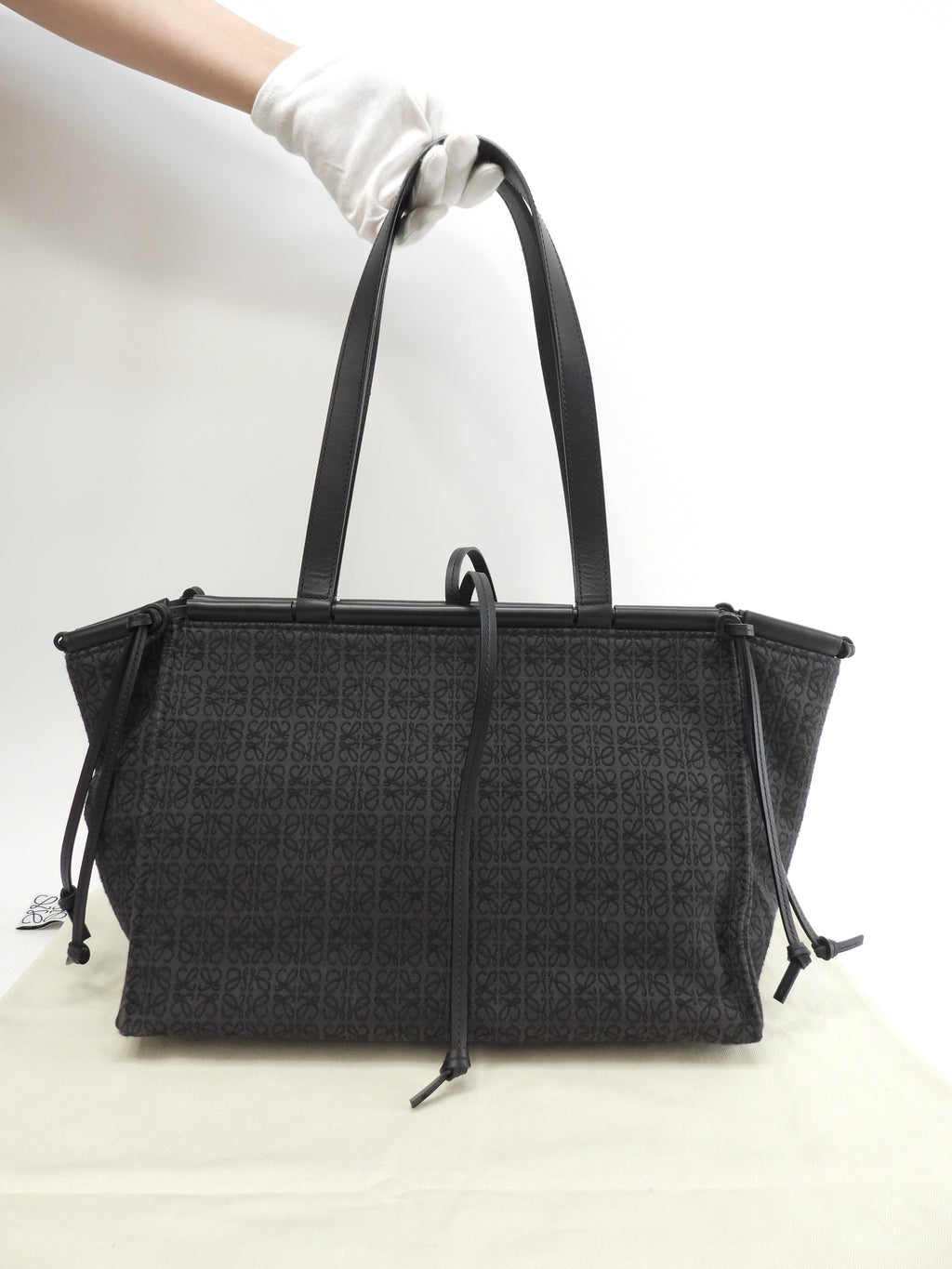 Borsa Tote Loewe Cushion Small Anagram Ripetuto Jacquard/Pelle Nera Tracolla@702125