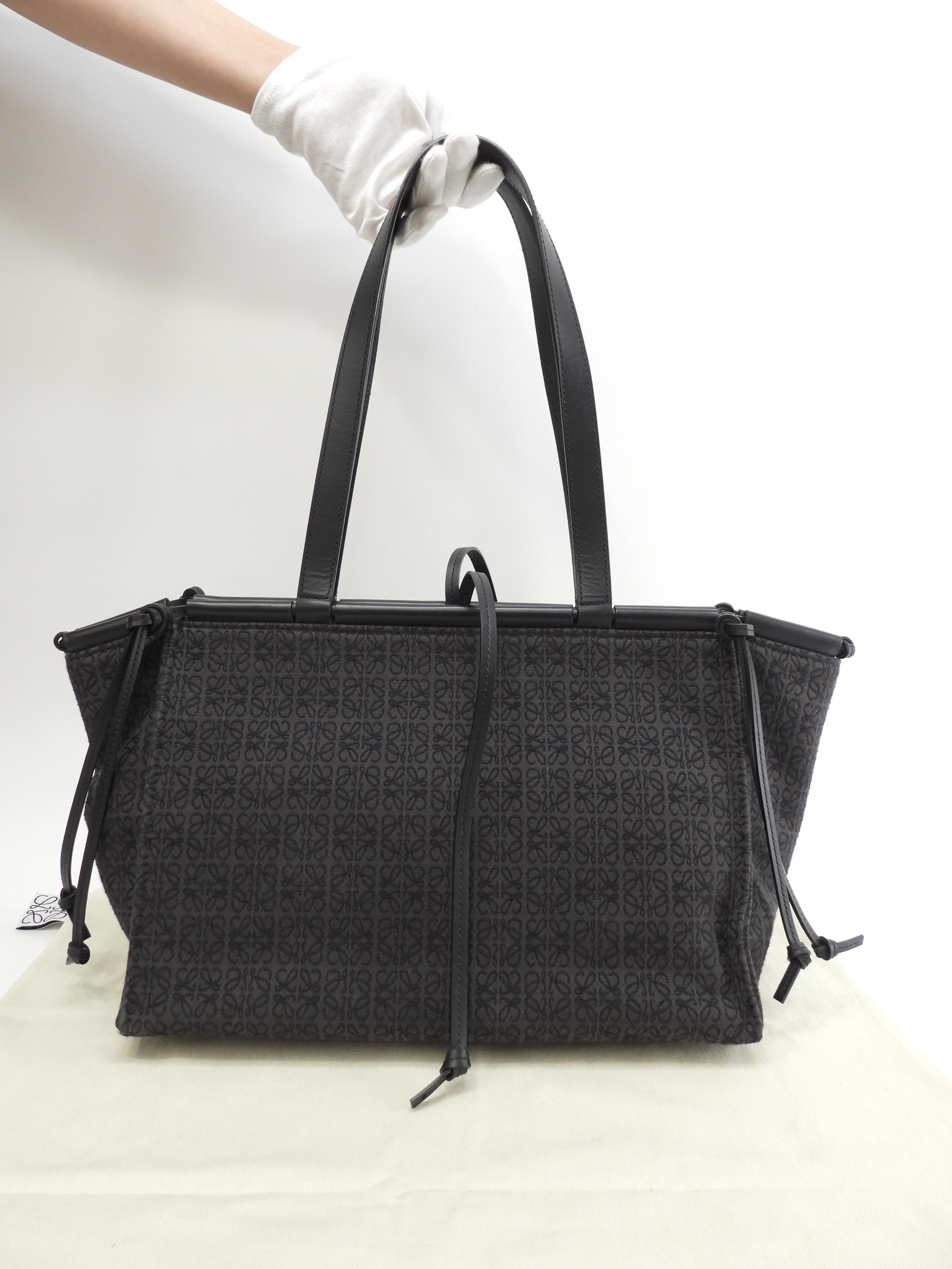 Borsa Tote Loewe Cushion Small Anagram Ripetuto Jacquard/Pelle Nera Tracolla@702125