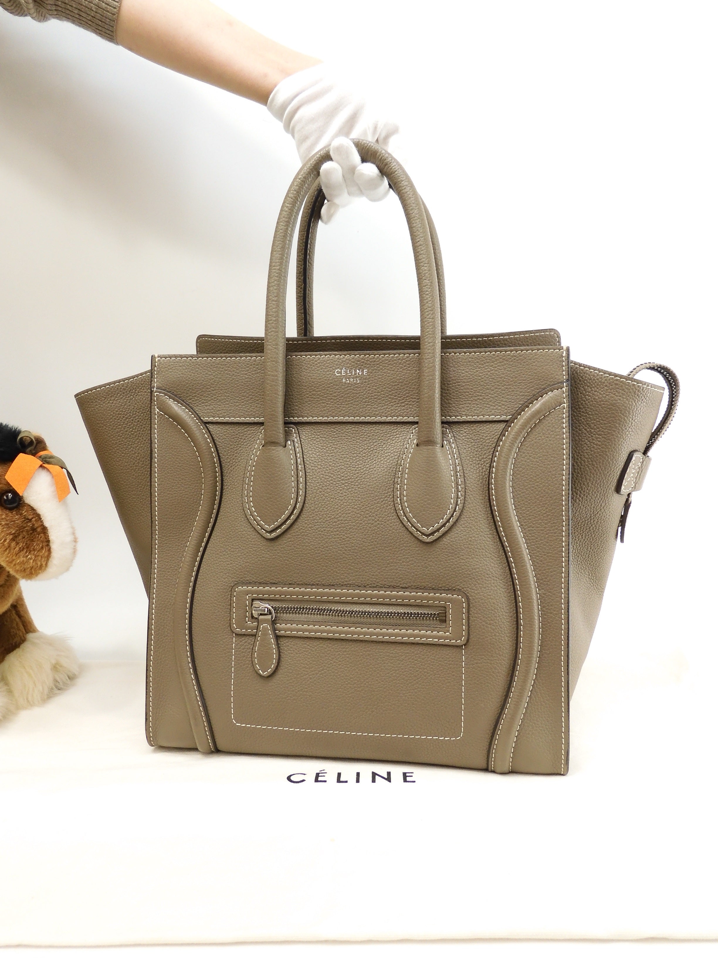Celine Mini Luggage pelle di vitello martellata Slit borsa a mano tote eccellenti condizioni@ 3