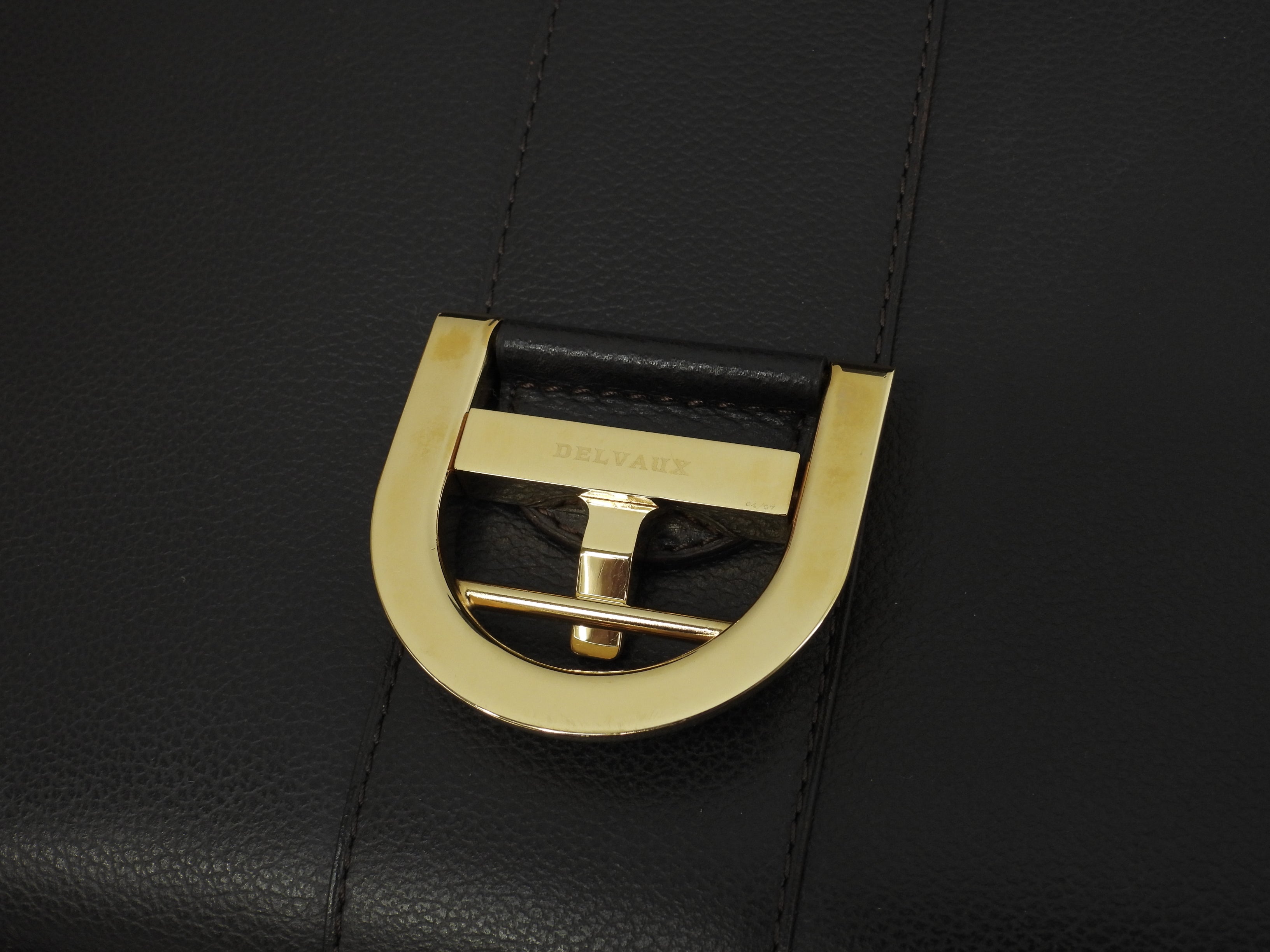 Delvaux Brillant MM, pelle goffrata, marrone scuro, borsa a mano, borsa a manico superiore, modello Kelly@ 92
