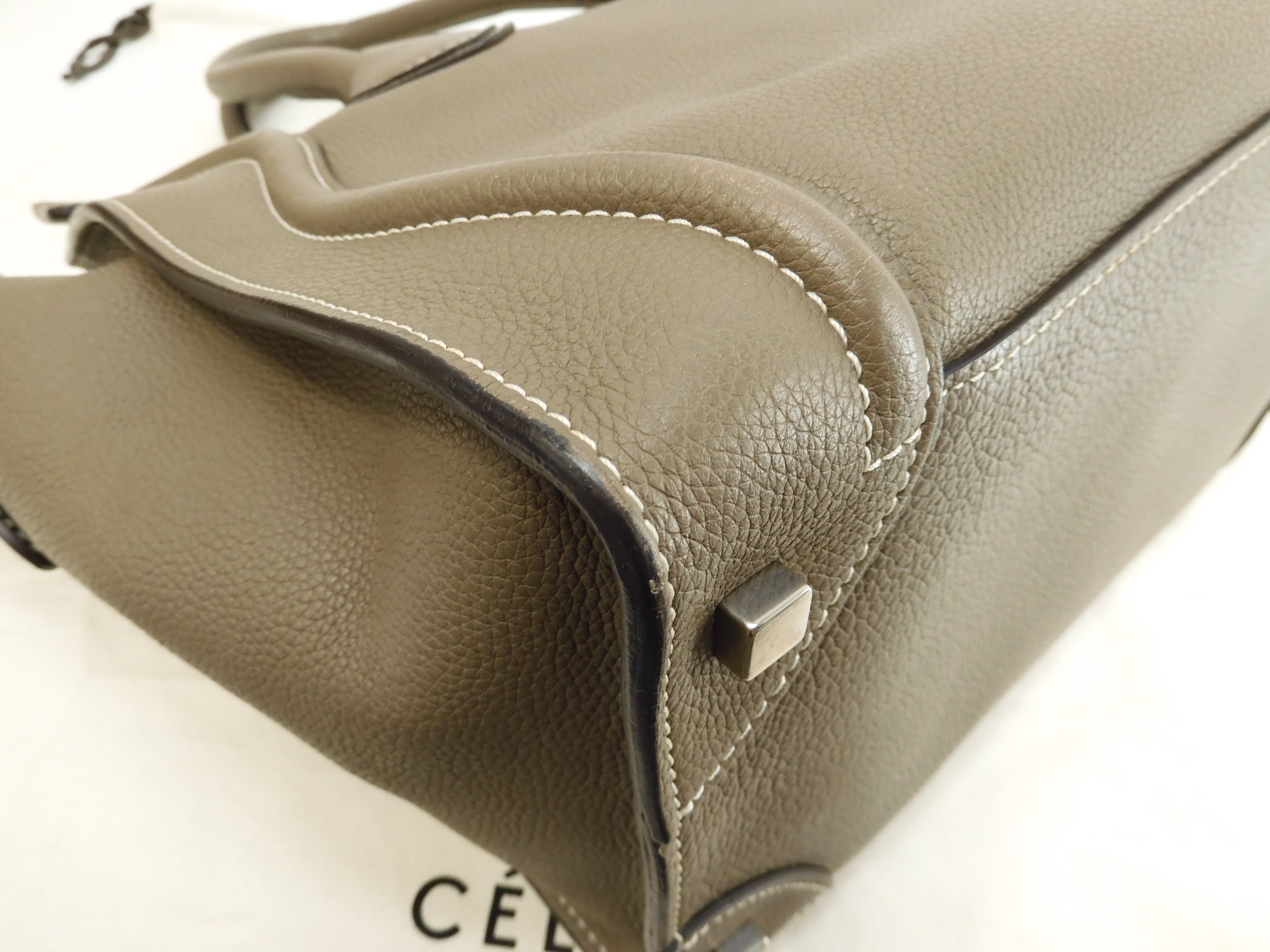 Celine Mini Luggage pelle di vitello martellata Slit borsa a mano tote eccellenti condizioni@ 3