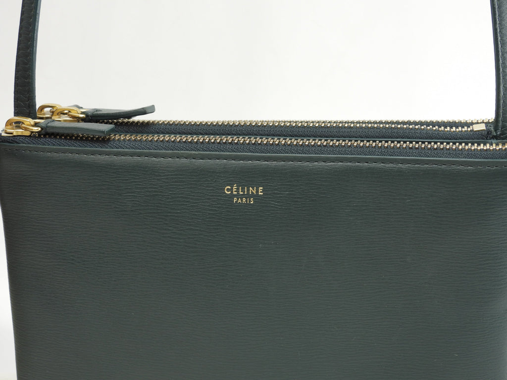 Celine Trio Small in pelle goffrata verde, pochette a tracolla @S-GA-4117