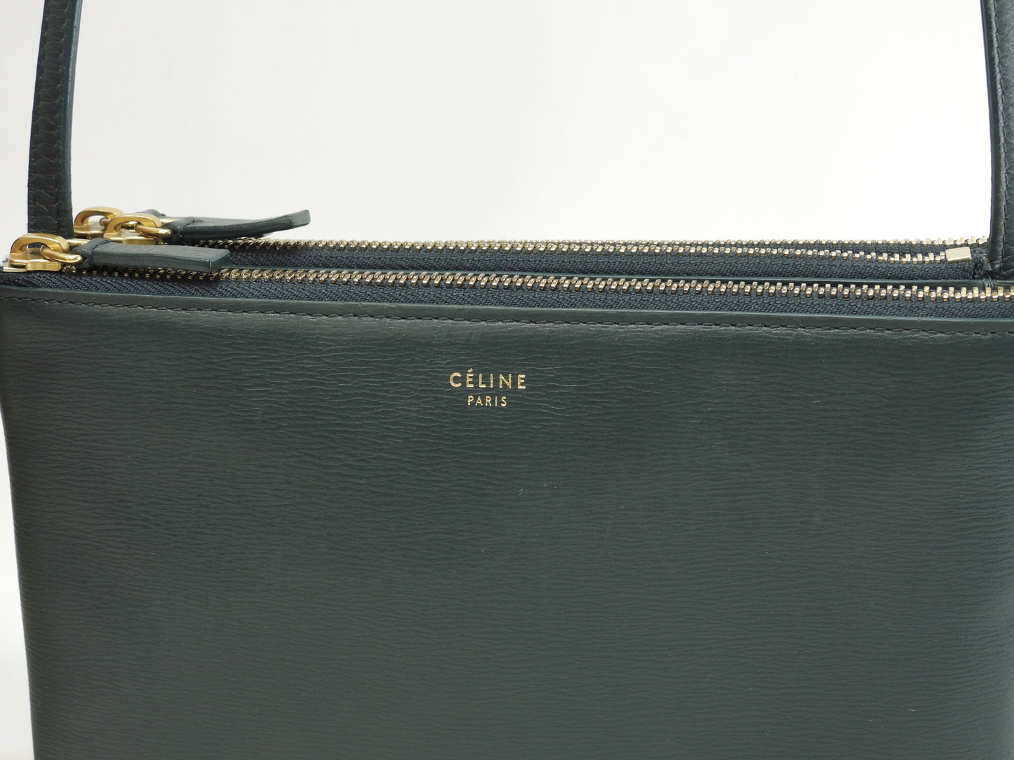 Celine Trio Small in pelle goffrata verde, pochette a tracolla @S-GA-4117
