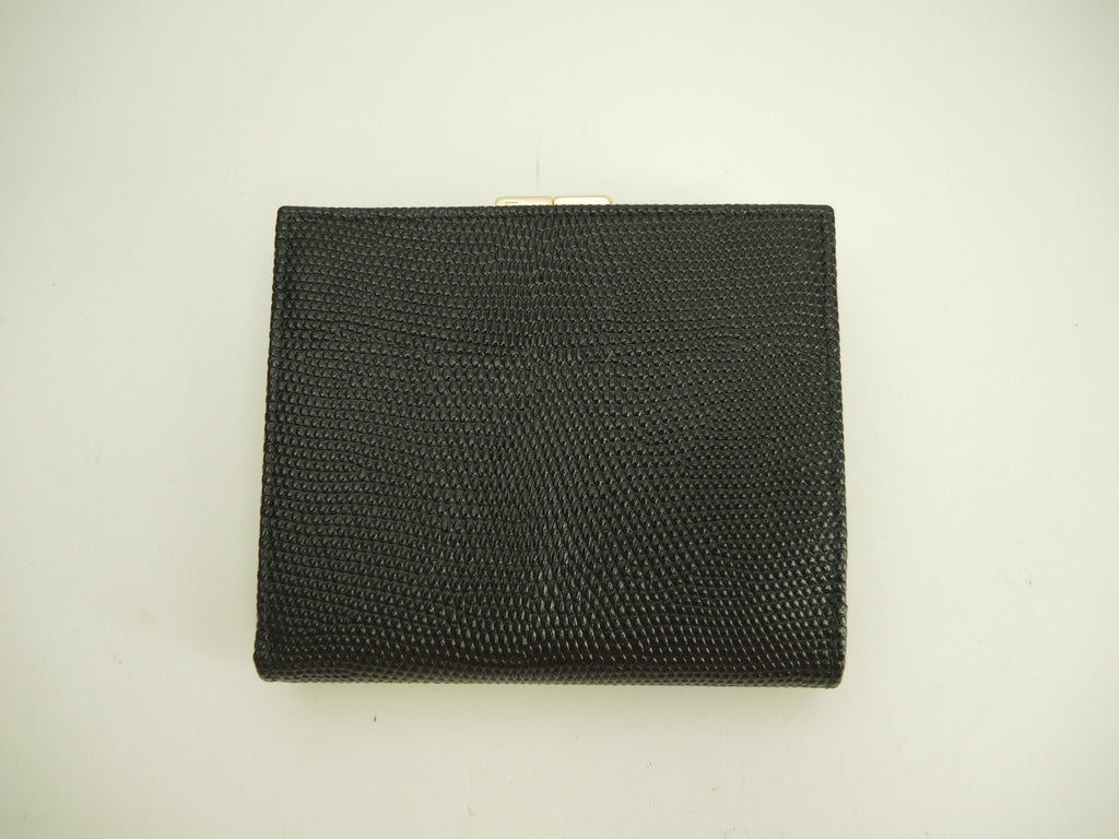 Salvatore Ferragamo Portafoglio compatto Vara in pelle nera, portafoglio a doppio bottone con chiusura a clip, nuovo @IK-22-0141