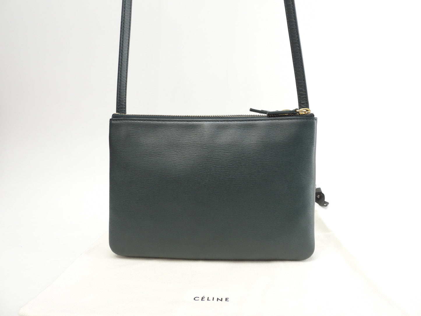 Celine Trio Small in pelle goffrata verde, pochette a tracolla @S-GA-4117