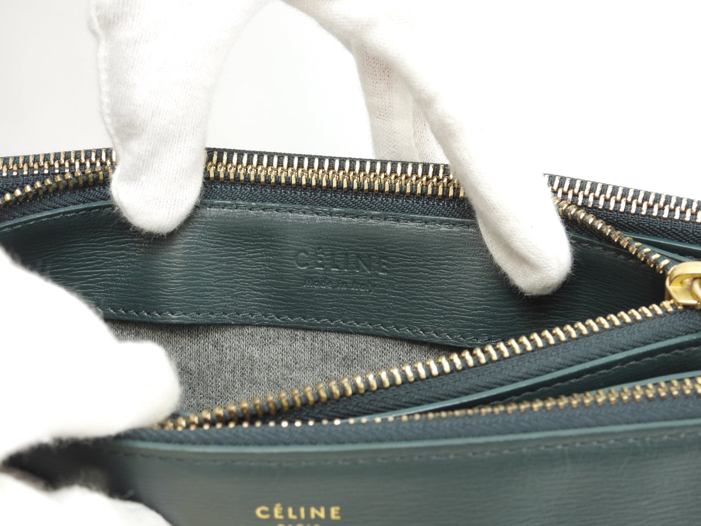 Celine Trio Small in pelle goffrata verde, pochette a tracolla @S-GA-4117