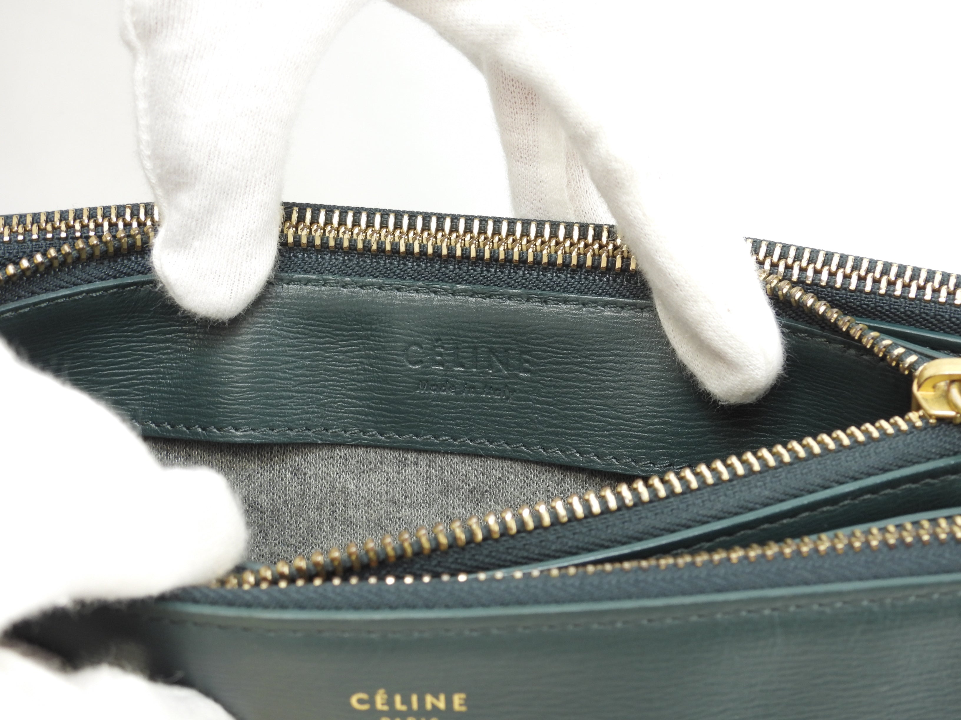 Celine Trio Small in pelle goffrata verde, pochette a tracolla @S-GA-4117