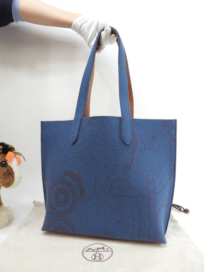Hermès Sac Calimero MM Borsa Tote in Feltro Blu Borsa a Spalla Borsa Tote Bellissimo stato @□L 6