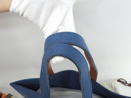 Hermès Sac Calimero MM Borsa Tote in Feltro Blu Borsa a Spalla Borsa Tote Bellissimo stato @□L 6