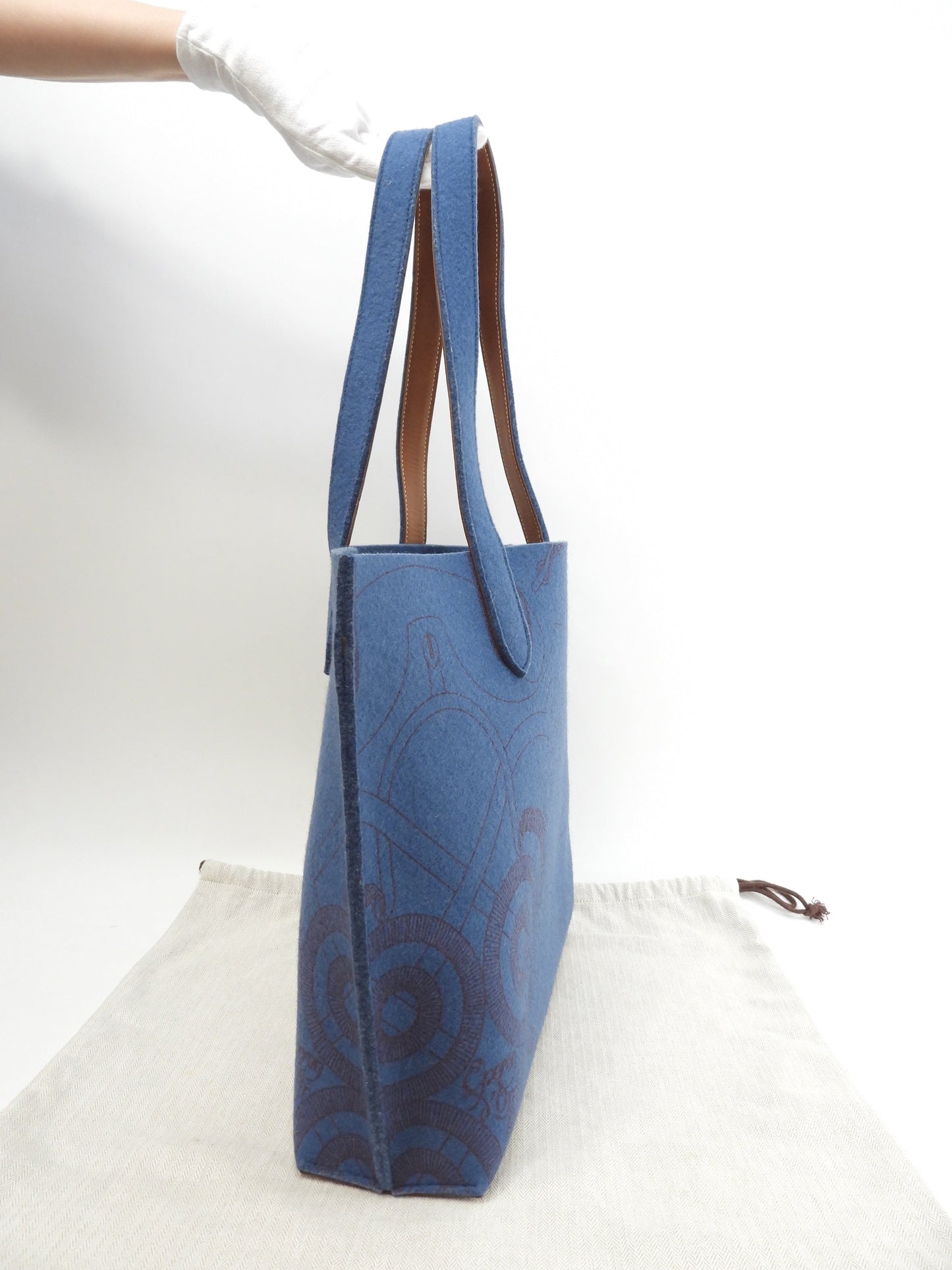 Hermès Sac Calimero MM Borsa Tote in Feltro Blu Borsa a Spalla Borsa Tote Bellissimo stato @□L 6