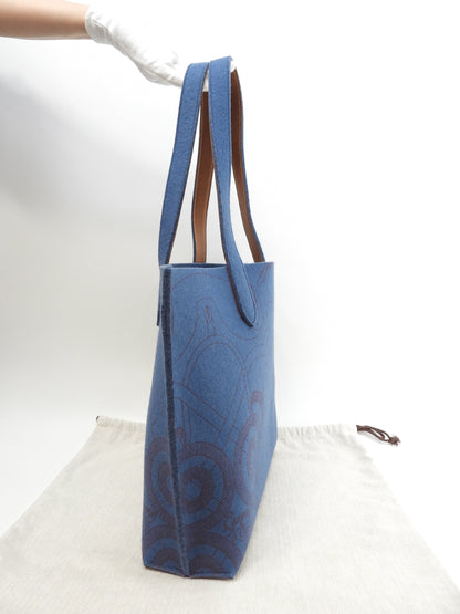 Hermès Sac Calimero MM Borsa Tote in Feltro Blu Borsa a Spalla Borsa Tote Bellissimo stato @□L 6