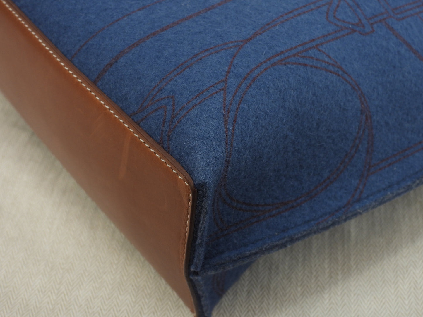 Hermès Sac Calimero MM Borsa Tote in Feltro Blu Borsa a Spalla Borsa Tote Bellissimo stato @□L 6