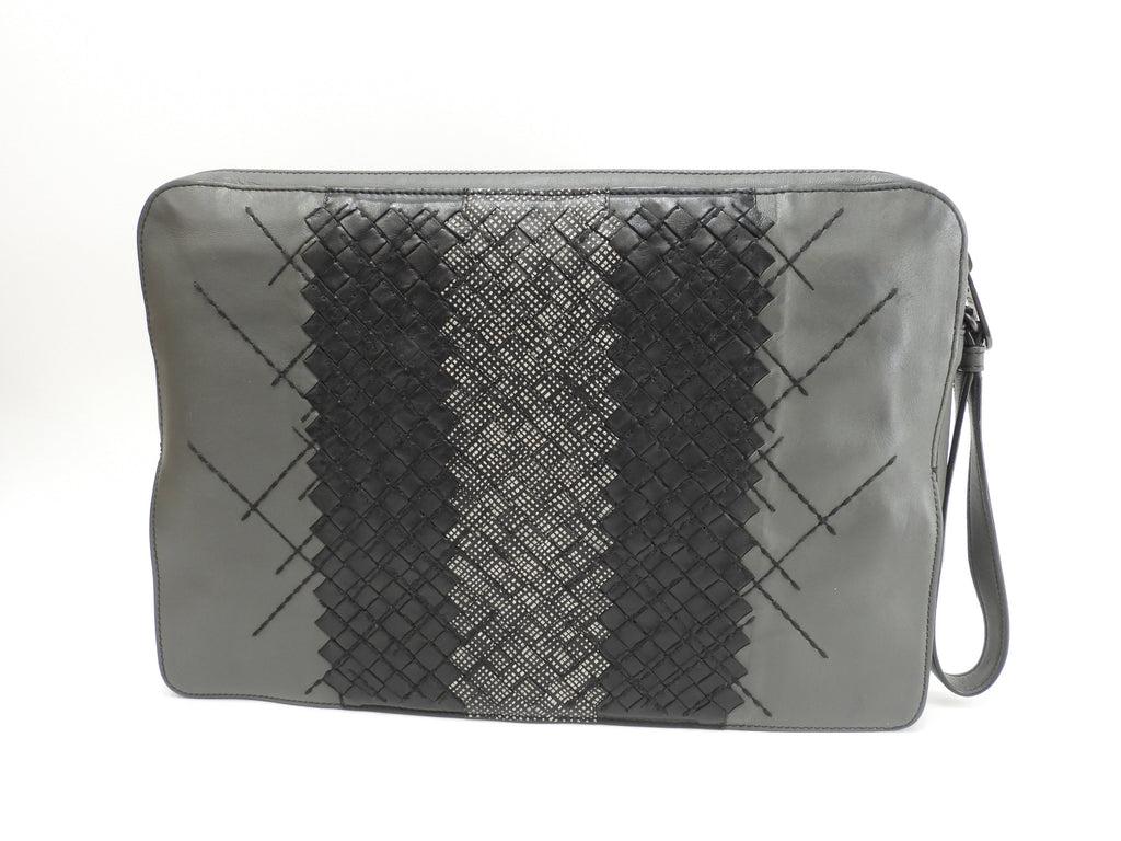 Bottega Veneta Pochette in pelle Intrecciato grigio scuro borsa a mano uomo ottime condizioni @B06334657O