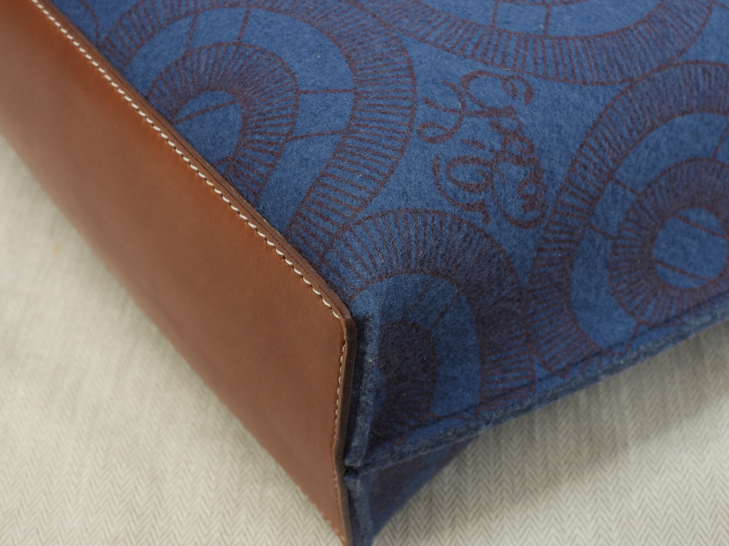 Hermès Sac Calimero MM Borsa Tote in Feltro Blu Borsa a Spalla Borsa Tote Bellissimo stato @□L 6