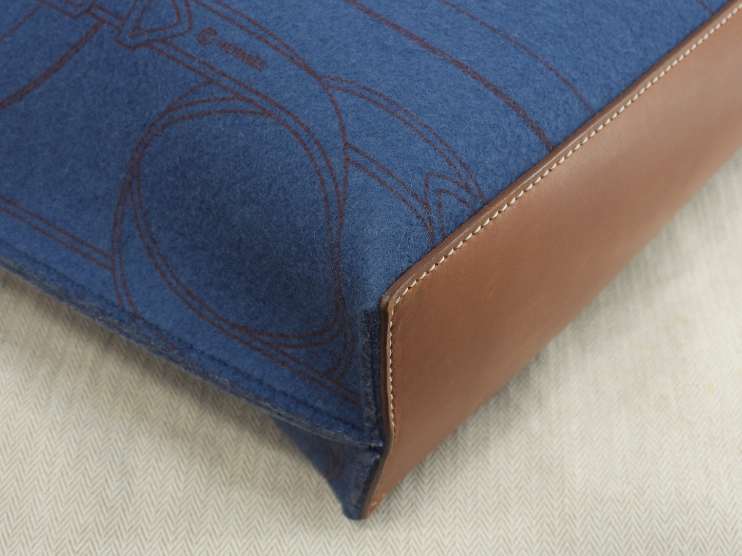 Hermès Sac Calimero MM Borsa Tote in Feltro Blu Borsa a Spalla Borsa Tote Bellissimo stato @□L 6