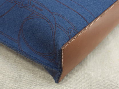 Hermès Sac Calimero MM Borsa Tote in Feltro Blu Borsa a Spalla Borsa Tote Bellissimo stato @□L 6