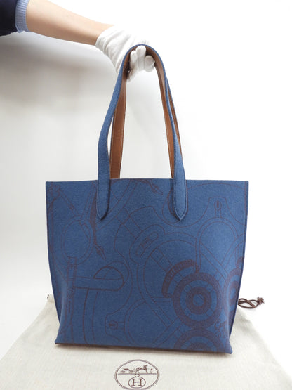 Hermès Sac Calimero MM Borsa Tote in Feltro Blu Borsa a Spalla Borsa Tote Bellissimo stato @□L 6