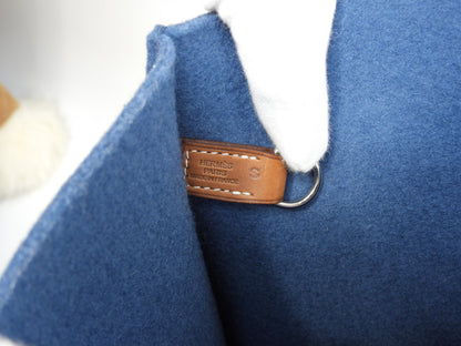 Hermès Sac Calimero MM Borsa Tote in Feltro Blu Borsa a Spalla Borsa Tote Bellissimo stato @□L 6
