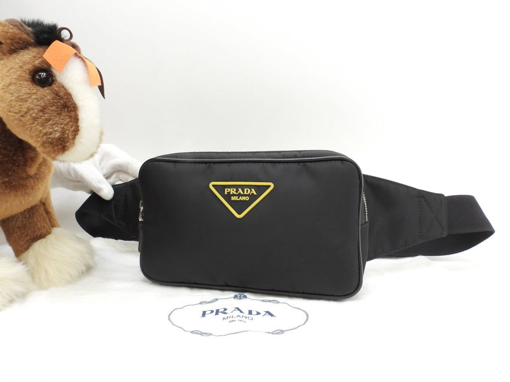 Prada borsa a tracolla gialla triangolo nylon nero marsupio waist bag hip bag ottime condizioni@250