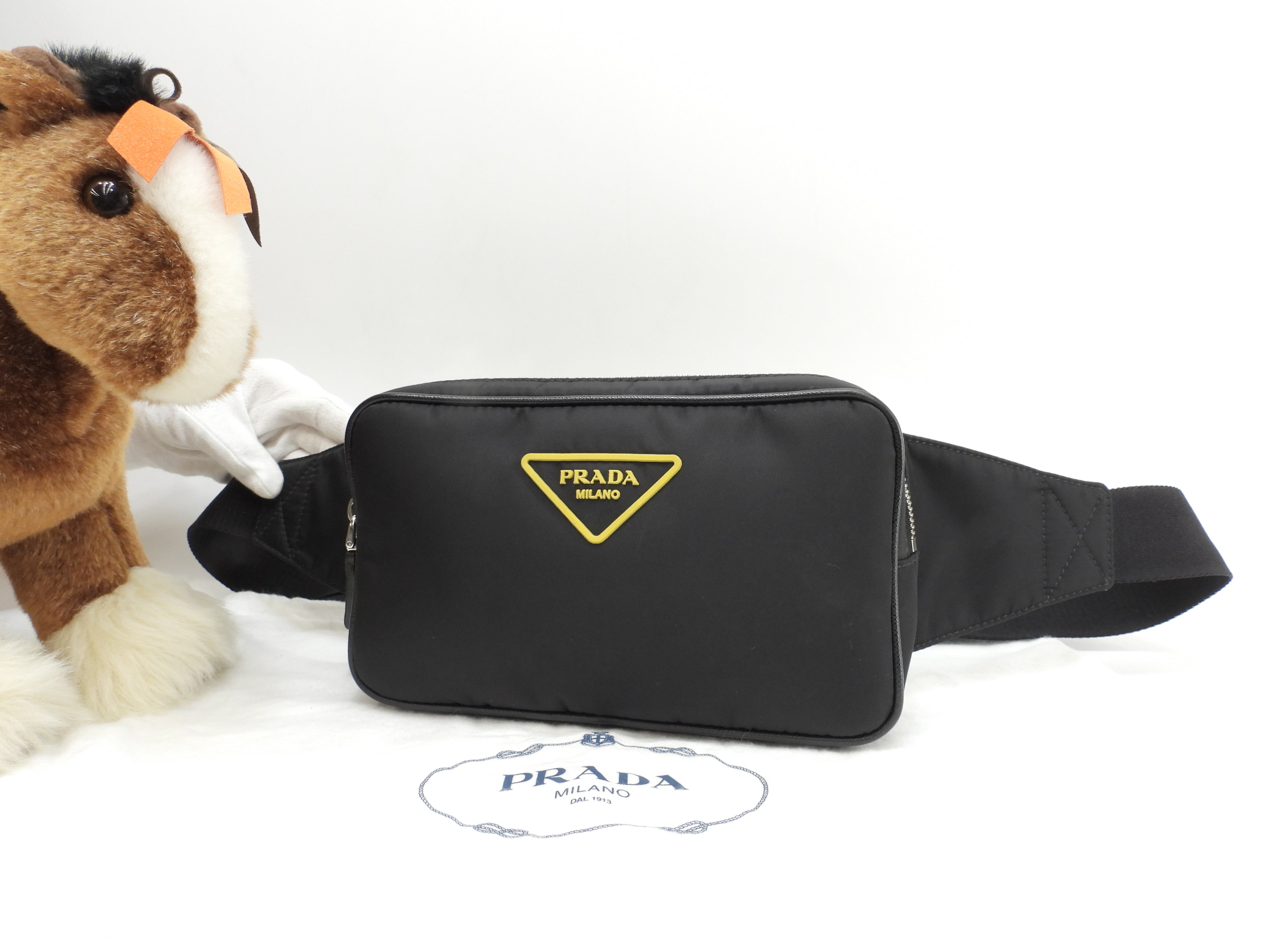 Prada borsa a tracolla gialla triangolo nylon nero marsupio waist bag hip bag ottime condizioni@250