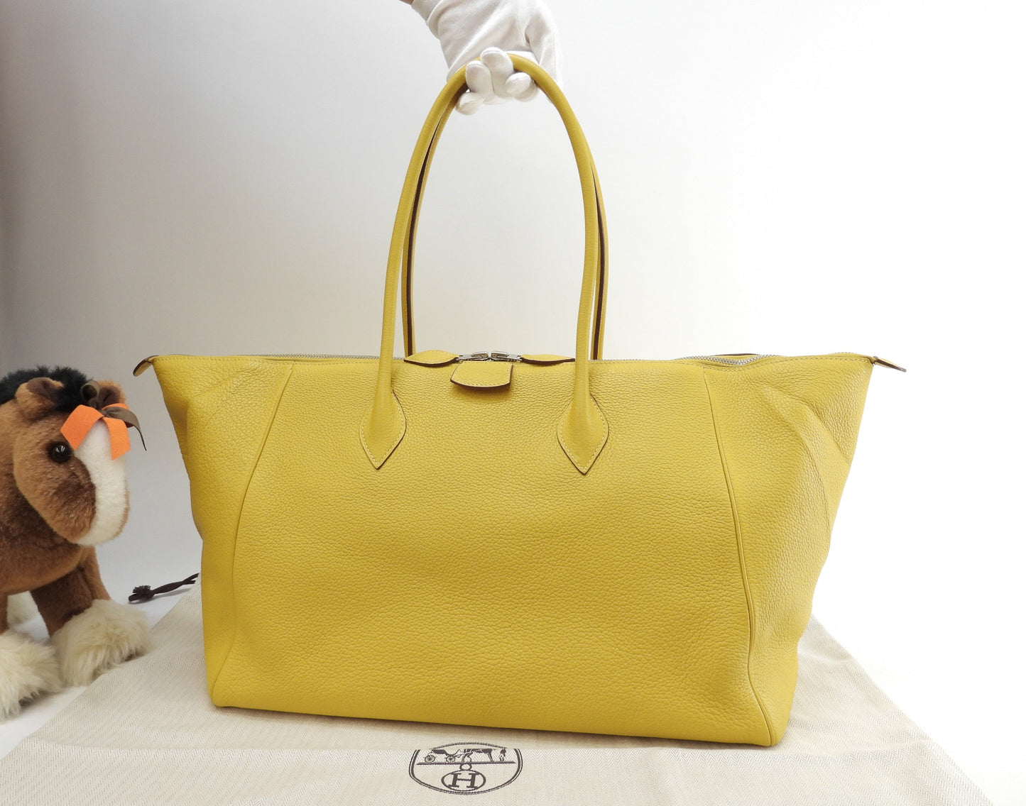 Hermès Paris Bombay 40 in pelle Taurillon Clémence gialla, tote bag, tracolla, @□M