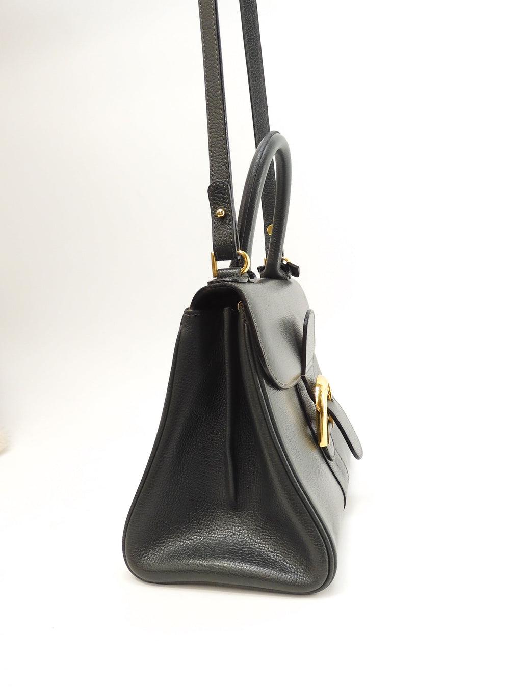 Delvaux Brillant PM Vintage pelle goffrata verde borsa a tracolla con manico superiore@ 95