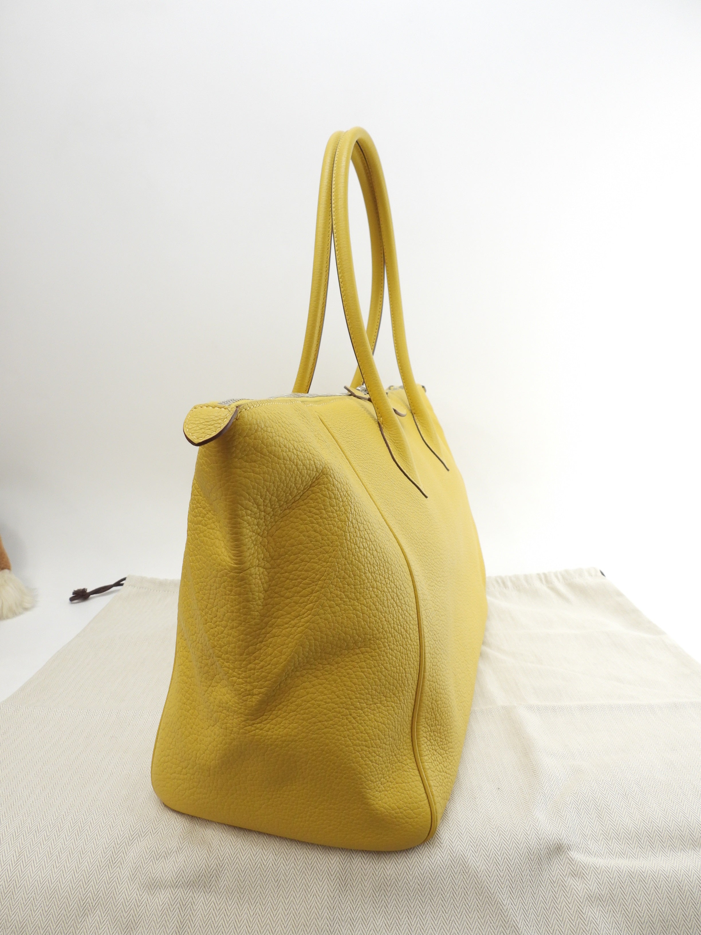 Hermès Paris Bombay 40 in pelle Taurillon Clémence gialla, tote bag, tracolla, @□M