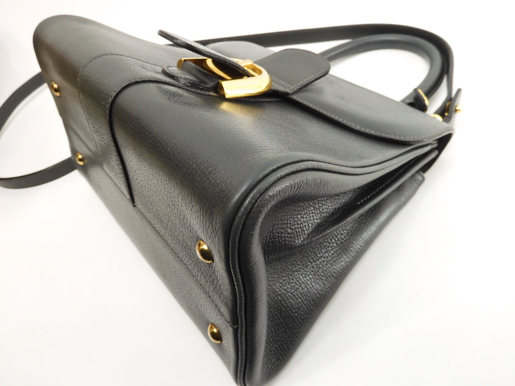 Delvaux Brillant PM Vintage pelle goffrata verde borsa a tracolla con manico superiore@ 95