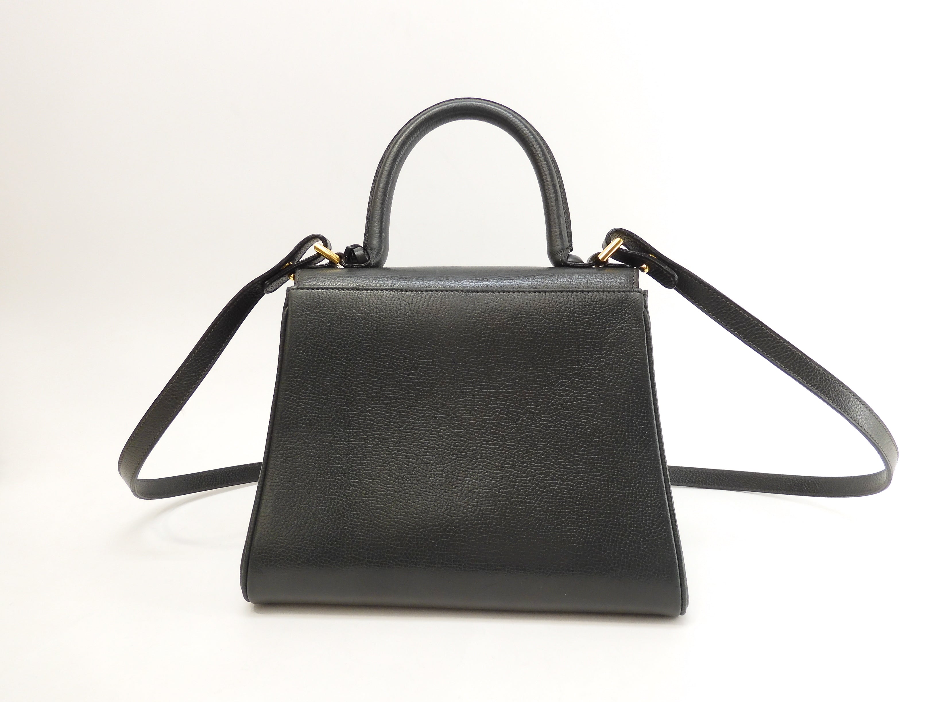 Delvaux Brillant PM Vintage pelle goffrata verde borsa a tracolla con manico superiore@ 95