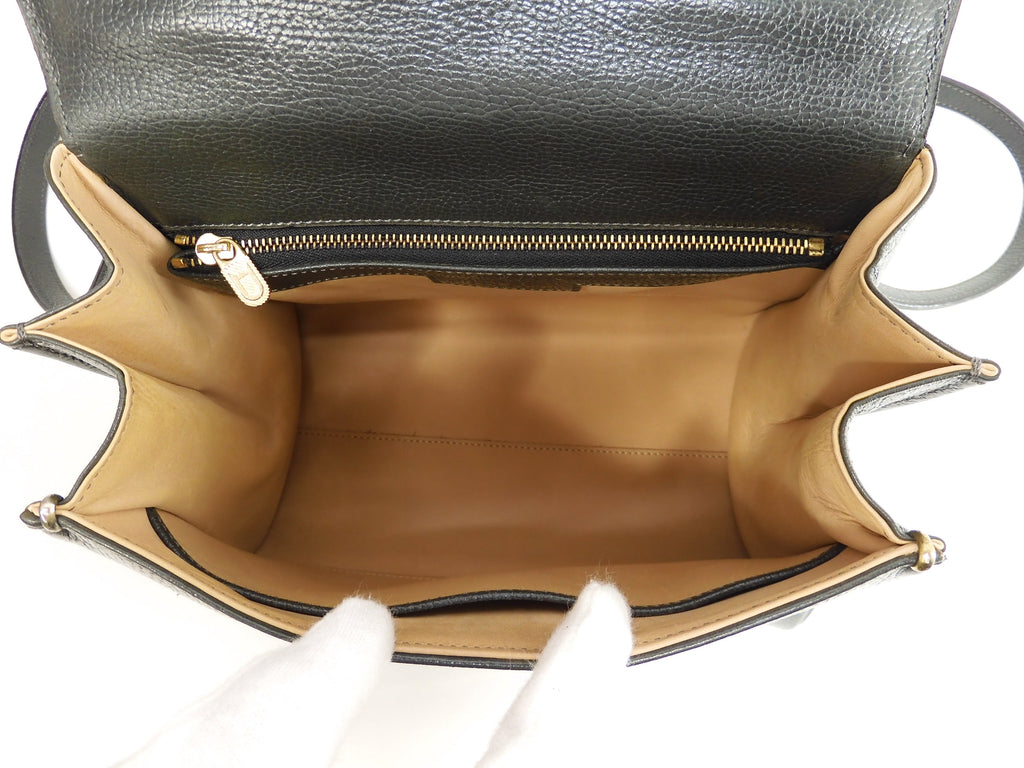 Delvaux Brillant PM Vintage pelle goffrata verde borsa a tracolla con manico superiore@ 95