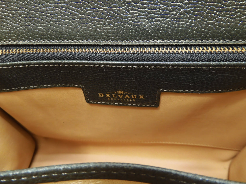 Delvaux Brillant PM Vintage pelle goffrata verde borsa a tracolla con manico superiore@ 95