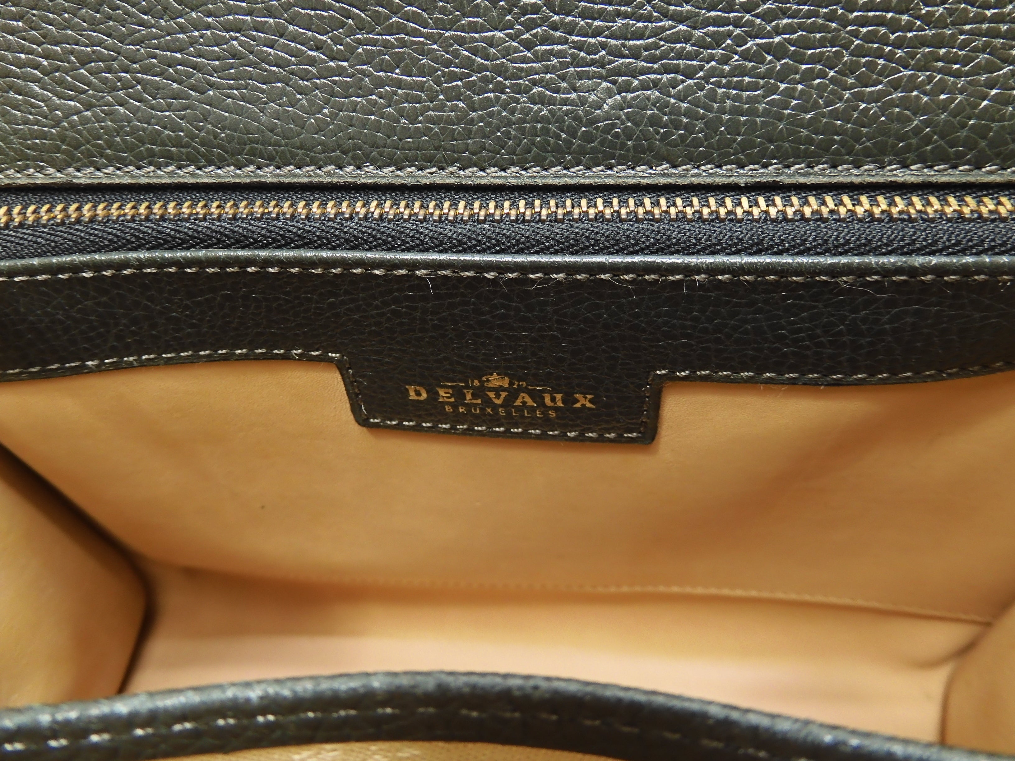Delvaux Brillant PM Vintage pelle goffrata verde borsa a tracolla con manico superiore@ 95