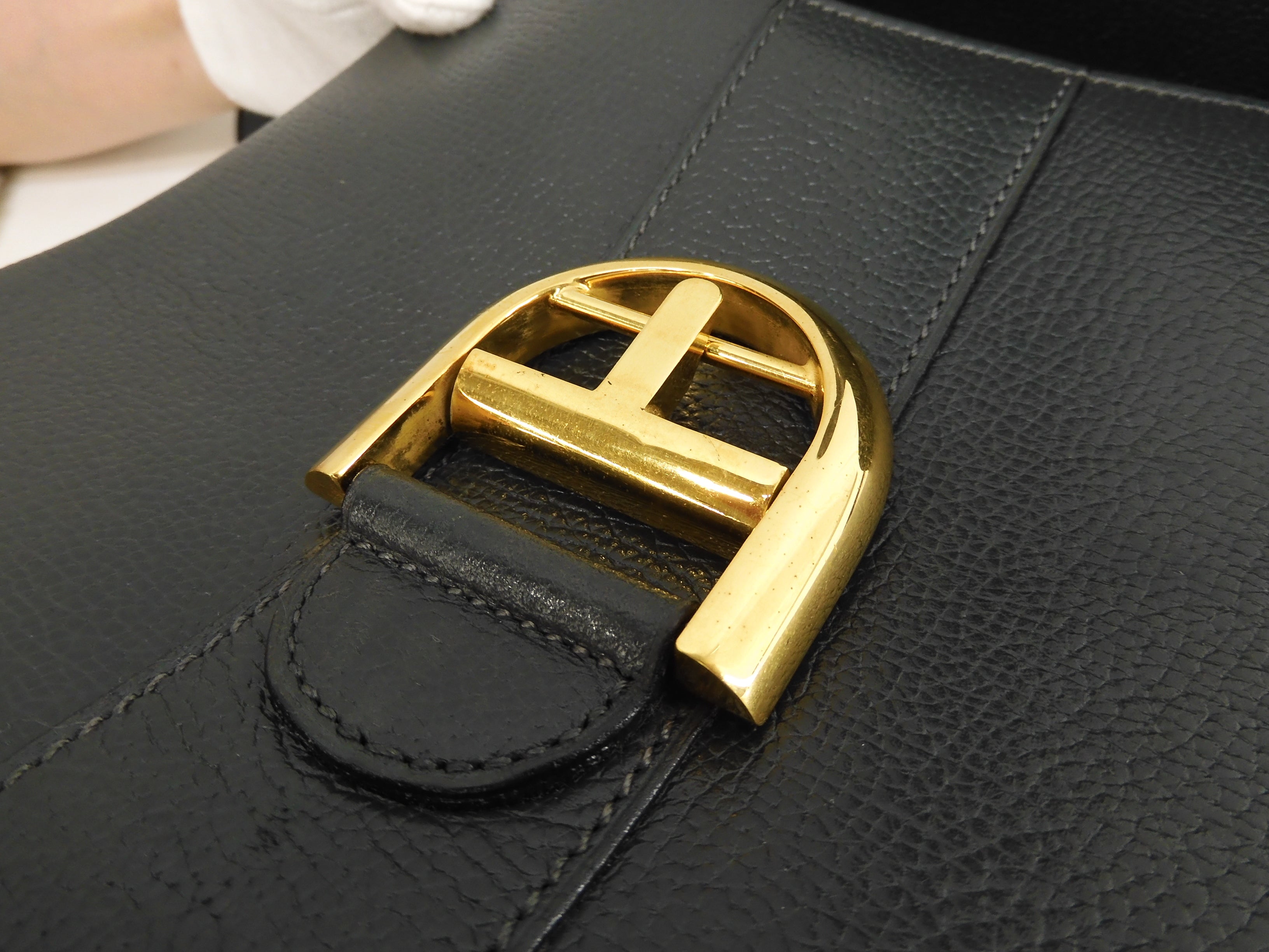 Delvaux Brillant PM Vintage pelle goffrata verde borsa a tracolla con manico superiore@ 95