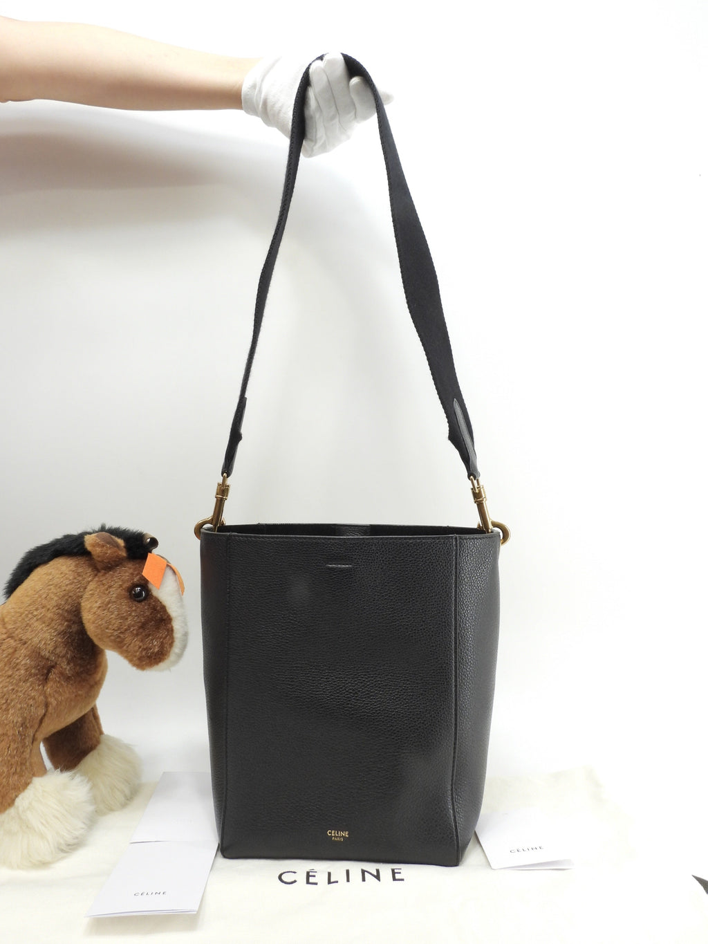 Celine Sangle Bucket Small in pelle nera, borsa a tracolla, hobo, ottime condizioni @ 28